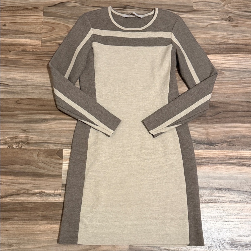 Athleta Boreal Sweater Dress Size XS Color Blocked L/S Brown Taupe Wool Blend